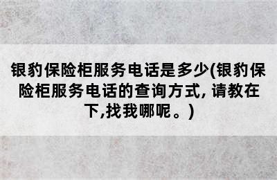 银豹保险柜服务电话是多少(银豹保险柜服务电话的查询方式, 请教在下,找我哪呢。)